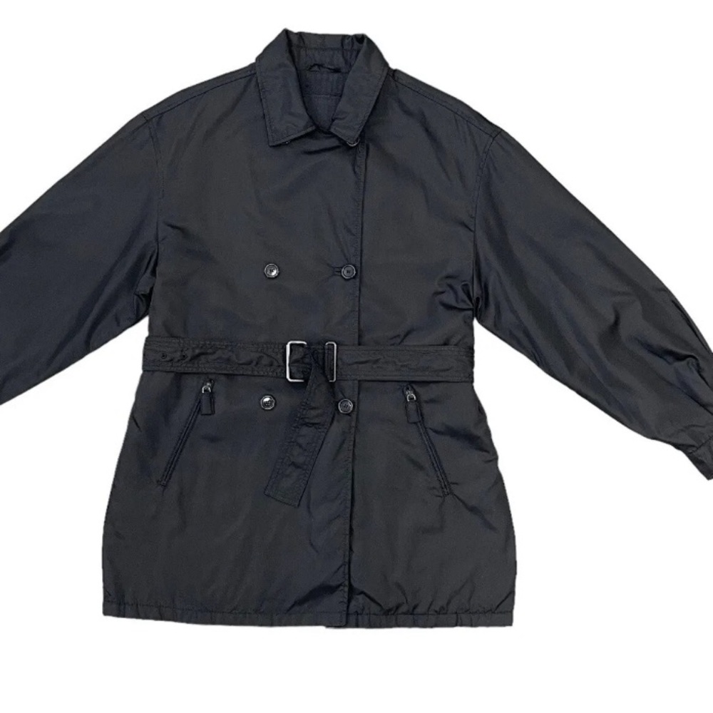 Prada Milano Black Label medium Navy belted double breasted short trench style